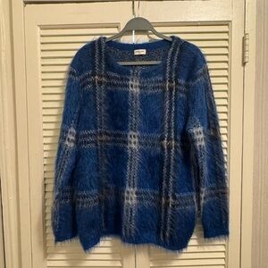 Saint Laurent Fuzzy Blue Plaid Sweater